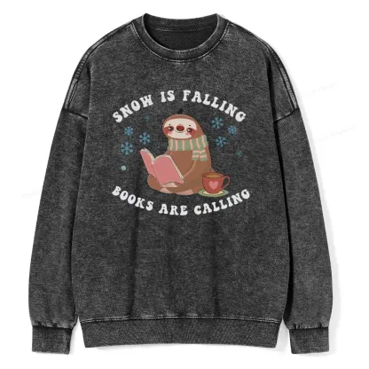 Pagewings Snow Is Falling Books Are Calling Unisex Washed Sweatshirt
