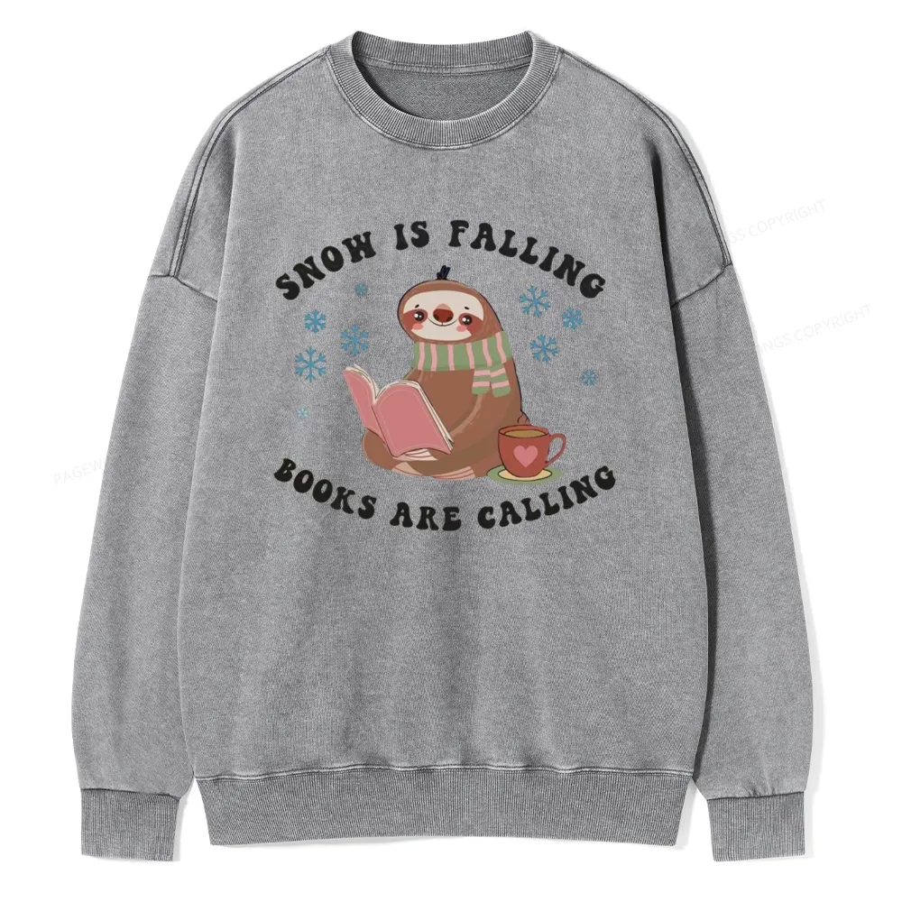 Pagewings Snow Is Falling Books Are Calling Unisex Washed Sweatshirt