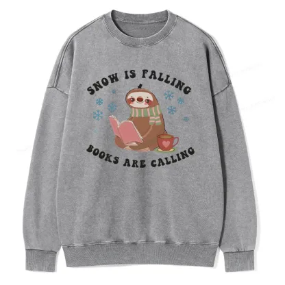 Pagewings Snow Is Falling Books Are Calling Unisex Washed Sweatshirt