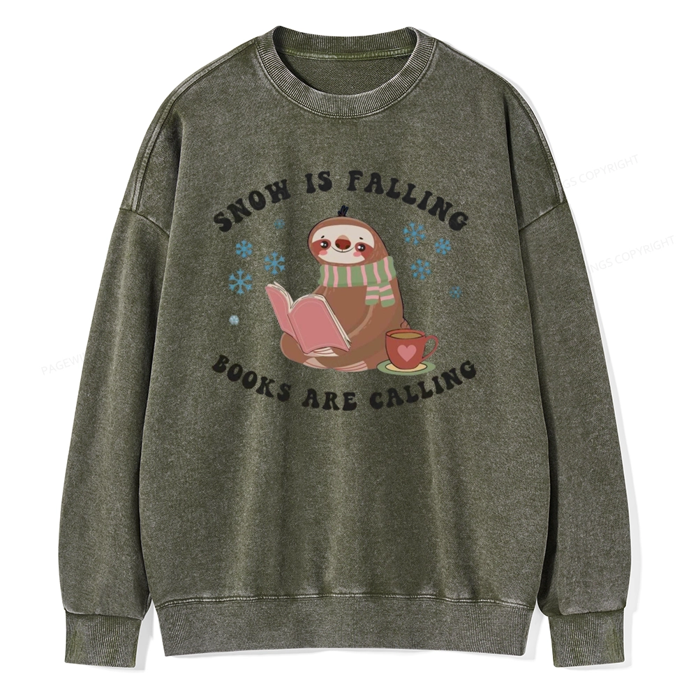 Pagewings Snow Is Falling Books Are Calling Unisex Washed Sweatshirt