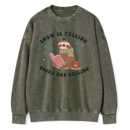 Pagewings Snow Is Falling Books Are Calling Unisex Washed Sweatshirt
