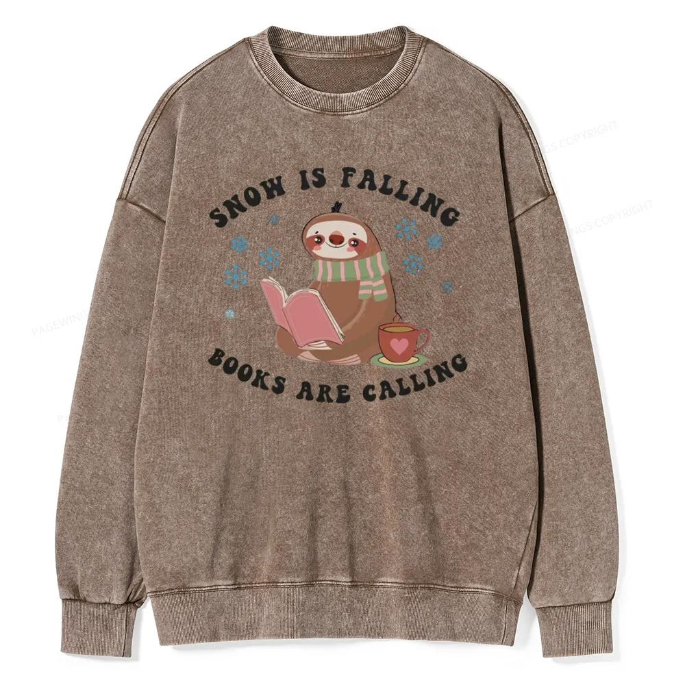 Pagewings Snow Is Falling Books Are Calling Unisex Washed Sweatshirt
