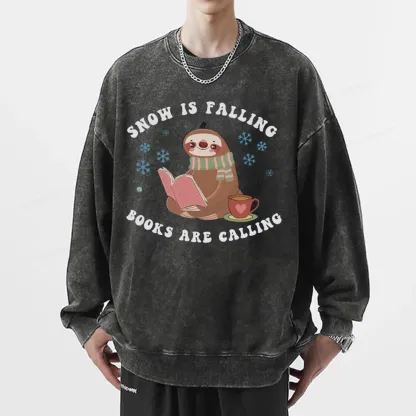 Pagewings Snow Is Falling Books Are Calling Unisex Washed Sweatshirt