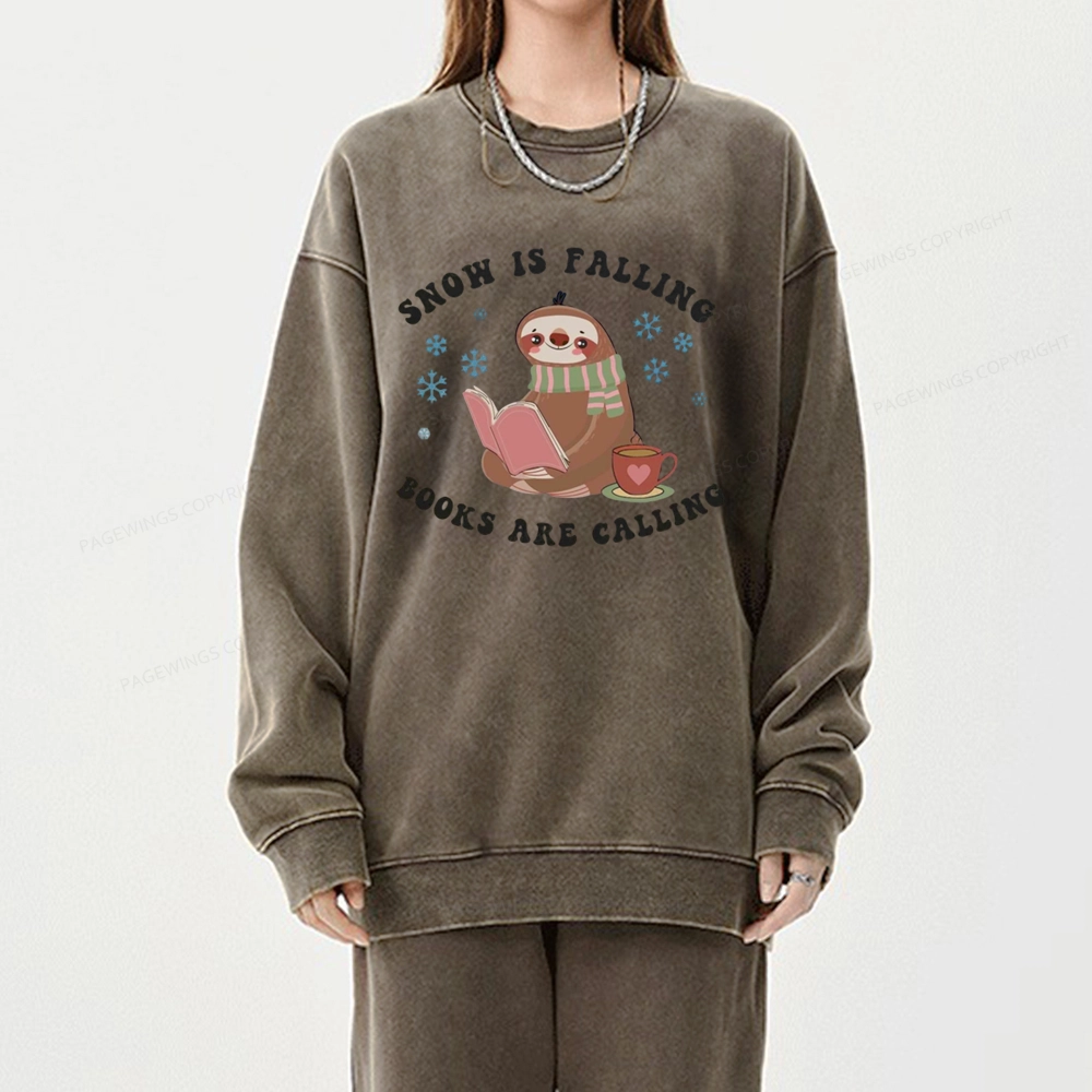 Pagewings Snow Is Falling Books Are Calling Unisex Washed Sweatshirt