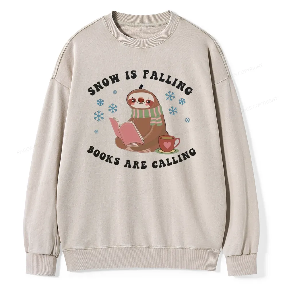 Pagewings Snow Is Falling Books Are Calling Unisex Washed Sweatshirt