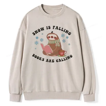Pagewings Snow Is Falling Books Are Calling Unisex Washed Sweatshirt