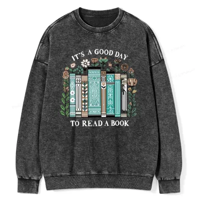 Pagewings It's A Good Day To Read A Book Unisex Washed Sweatshirt