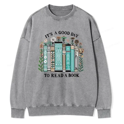 Pagewings It's A Good Day To Read A Book Unisex Washed Sweatshirt