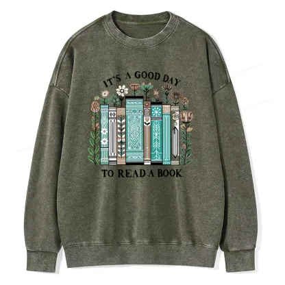 Pagewings It's A Good Day To Read A Book Unisex Washed Sweatshirt