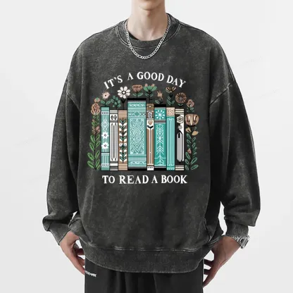 Pagewings It's A Good Day To Read A Book Unisex Washed Sweatshirt