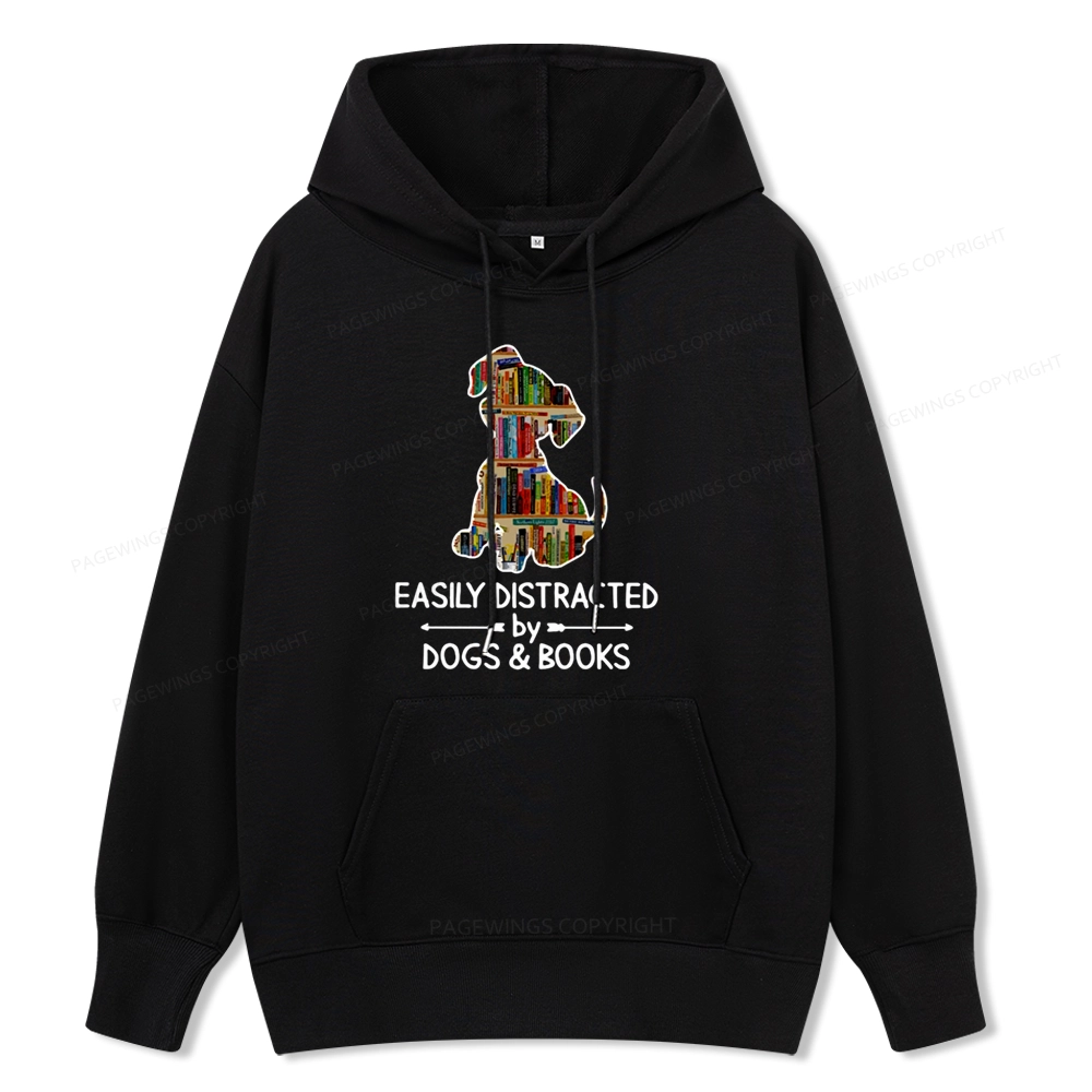 Pagewings Easily Distracted By Dogs And Books Unisex Classic Hoodie