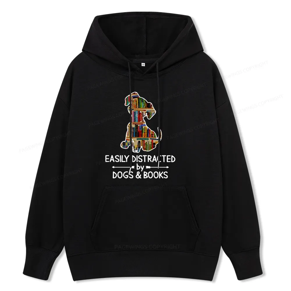 Pagewings Easily Distracted By Dogs And Books Unisex Classic Hoodie