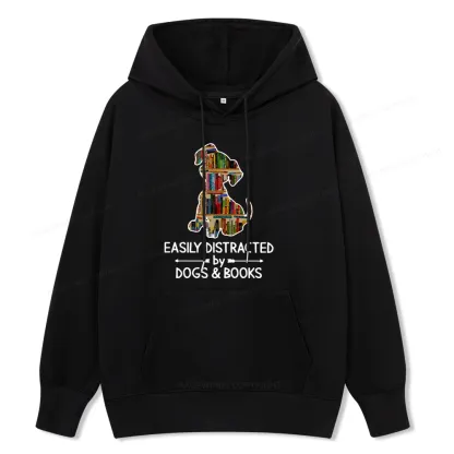 Pagewings Easily Distracted By Dogs And Books Unisex Classic Hoodie