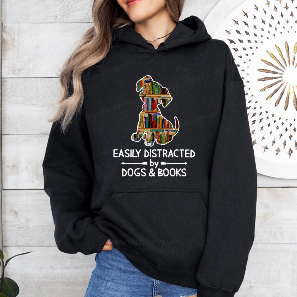 Pagewings Easily Distracted By Dogs And Books Unisex Classic Hoodie