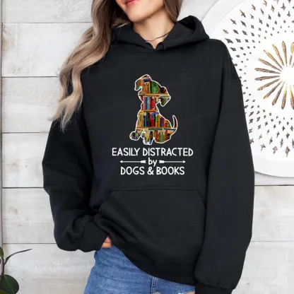 Pagewings Easily Distracted By Dogs And Books Unisex Classic Hoodie