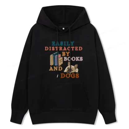 Pagewings Easily Distracted By Books And Dogs Unisex Classic Hoodie