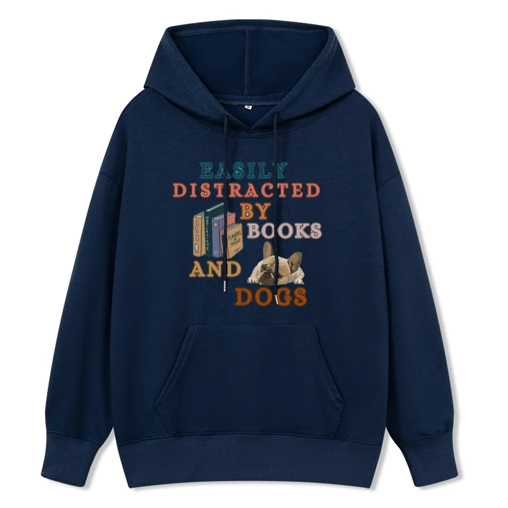 Pagewings Easily Distracted By Books And Dogs Unisex Classic Hoodie