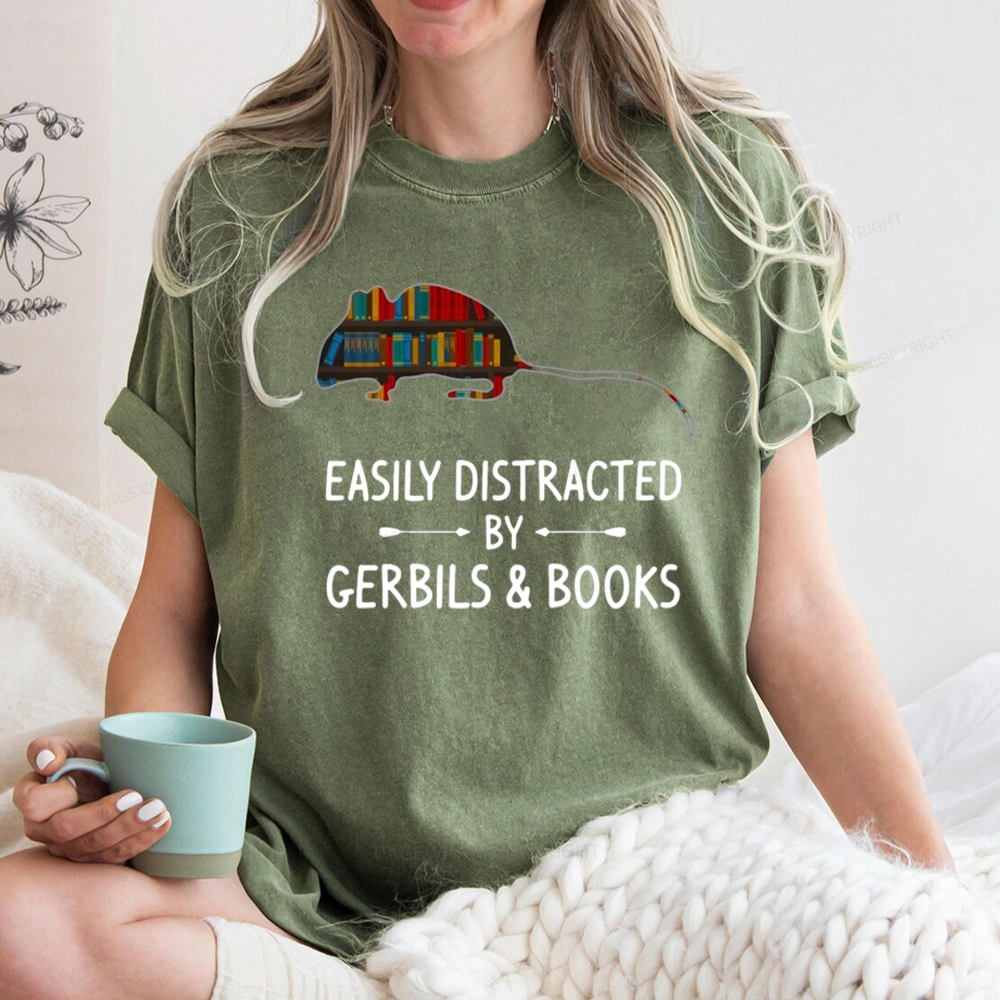 Pagewings Easily Distracted By Gerbils Unisex Washed T-shirt