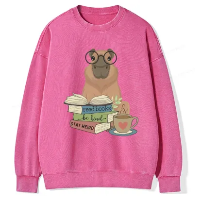 Pagewings Capybara Reading Unisex Washed Sweatshirt