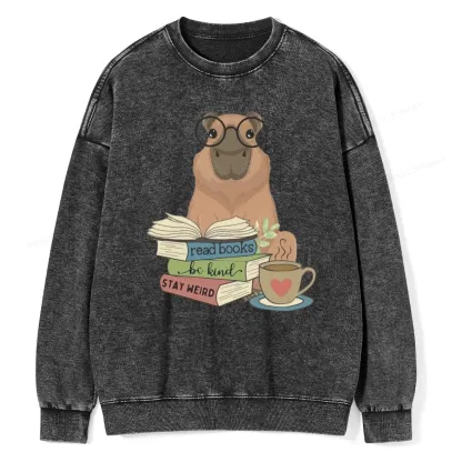 Pagewings Capybara Reading Unisex Washed Sweatshirt