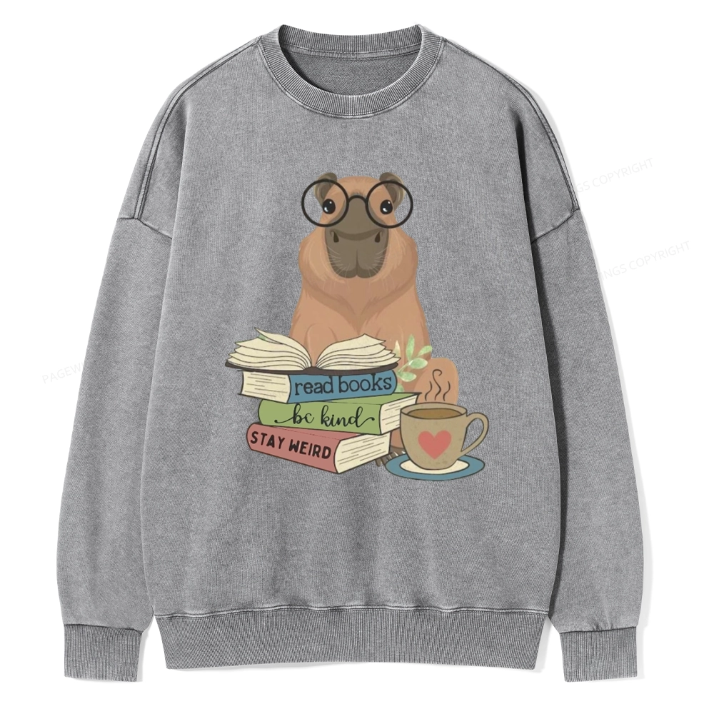 Pagewings Capybara Reading Unisex Washed Sweatshirt