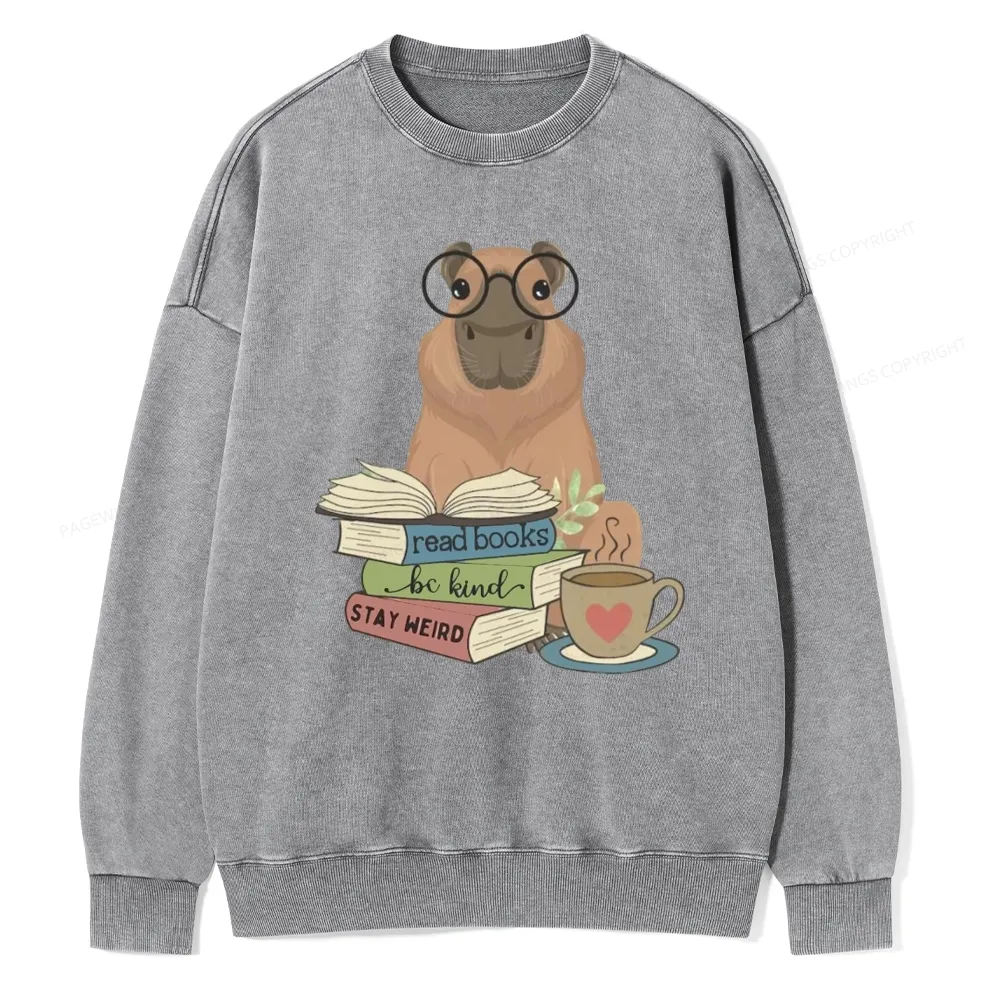 Pagewings Capybara Reading Unisex Washed Sweatshirt