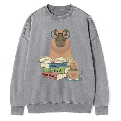 Pagewings Capybara Reading Unisex Washed Sweatshirt