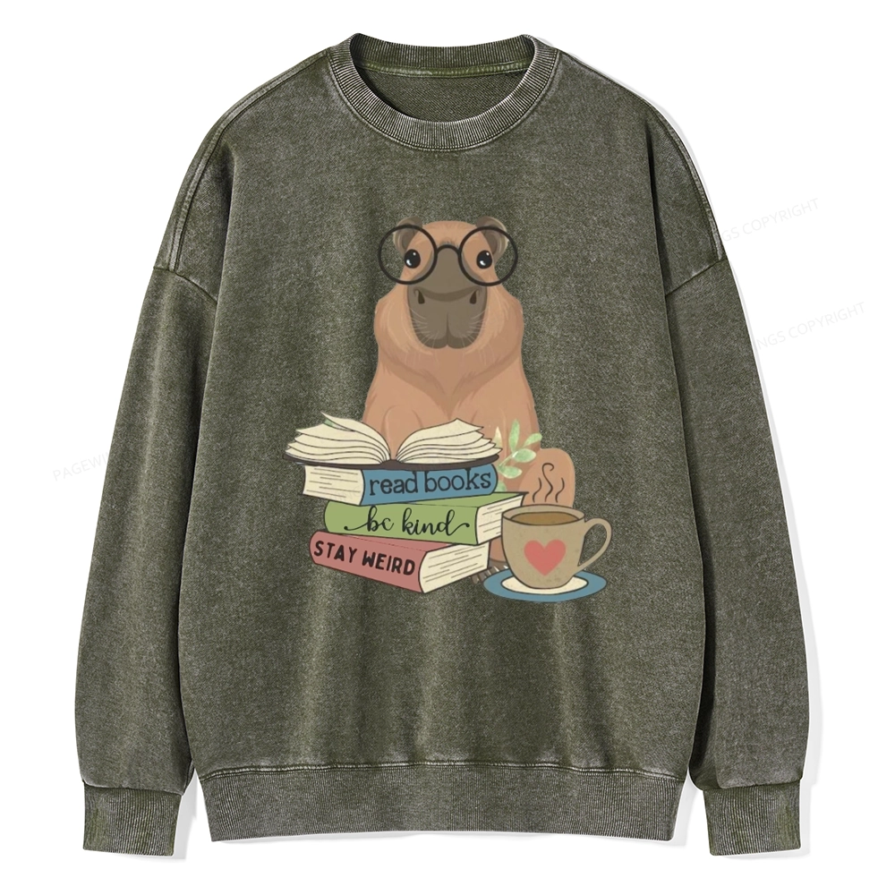 Pagewings Capybara Reading Unisex Washed Sweatshirt