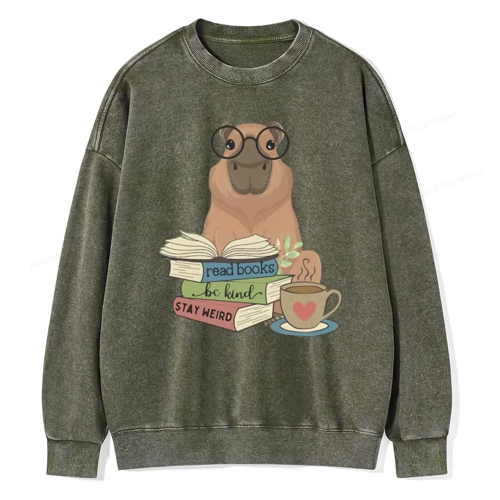 Pagewings Capybara Reading Unisex Washed Sweatshirt