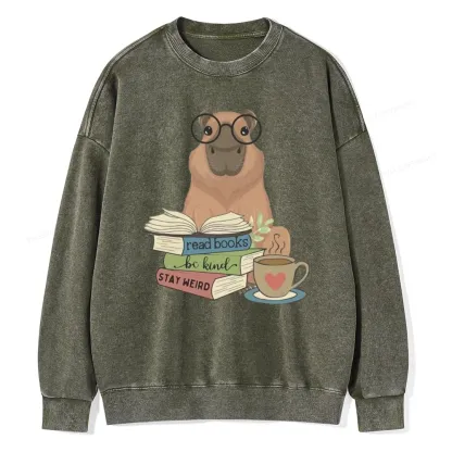 Pagewings Capybara Reading Unisex Washed Sweatshirt