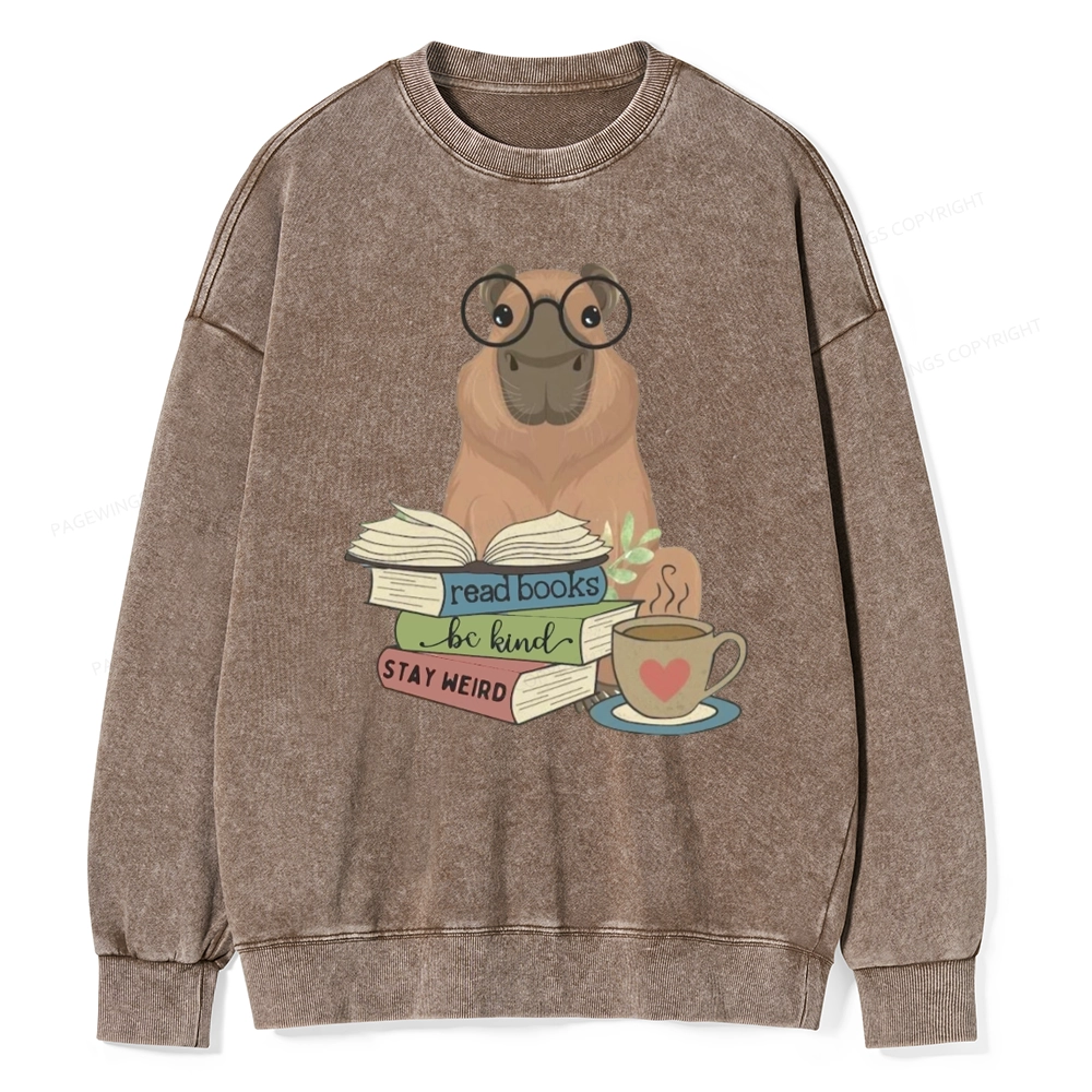 Pagewings Capybara Reading Unisex Washed Sweatshirt