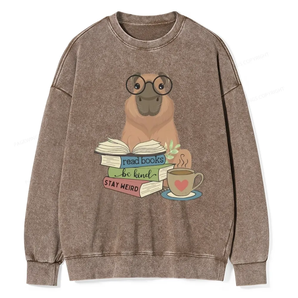 Pagewings Capybara Reading Unisex Washed Sweatshirt