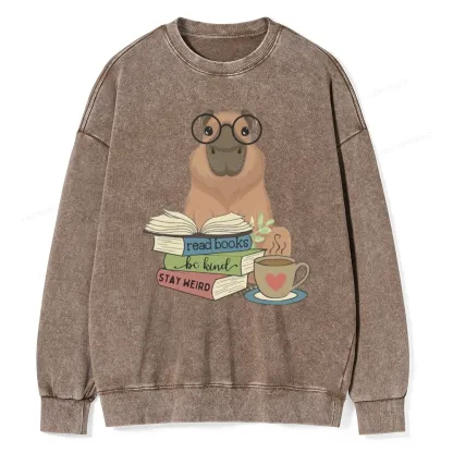 Pagewings Capybara Reading Unisex Washed Sweatshirt