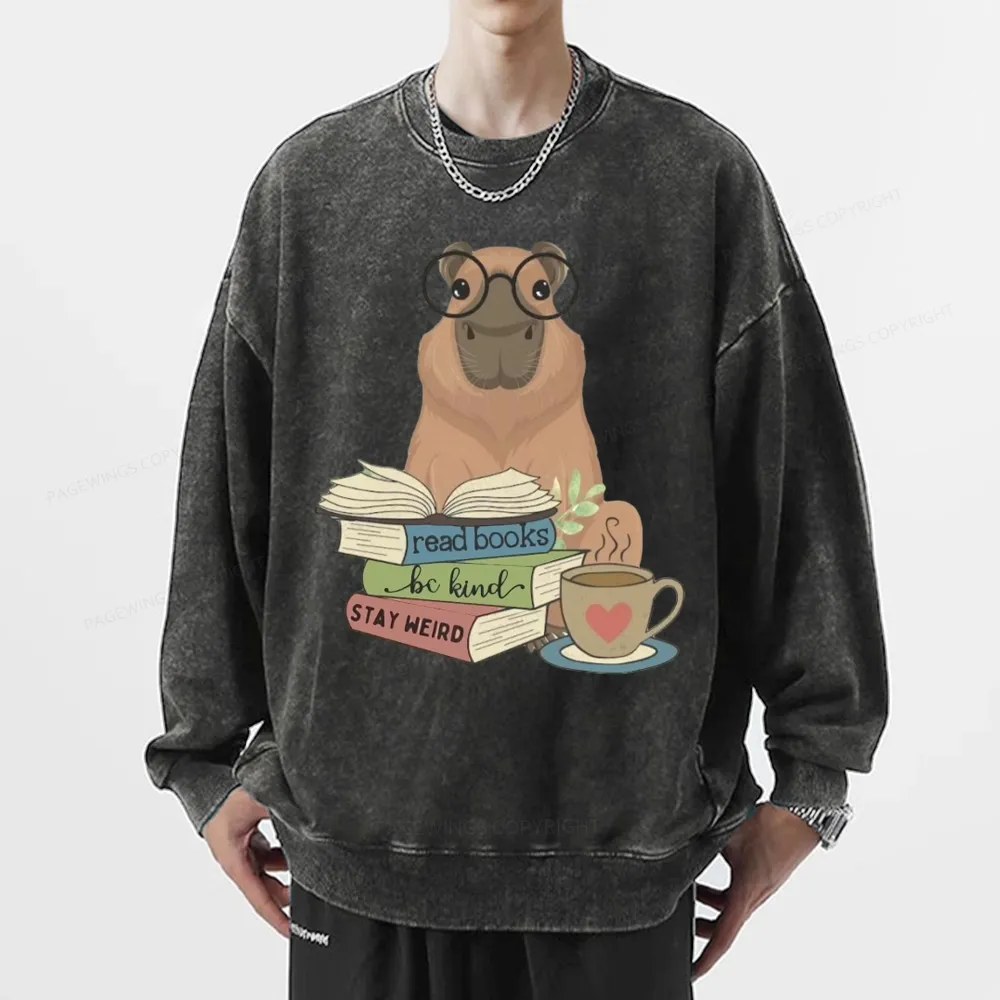 Pagewings Capybara Reading Unisex Washed Sweatshirt
