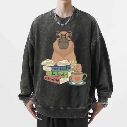 Pagewings Capybara Reading Unisex Washed Sweatshirt