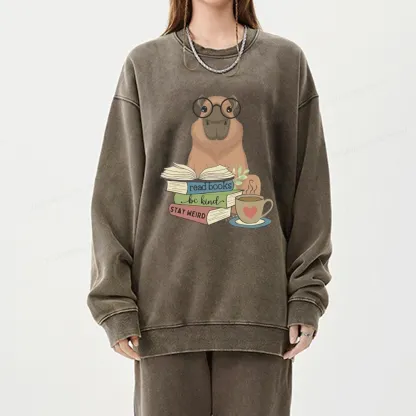 Pagewings Capybara Reading Unisex Washed Sweatshirt