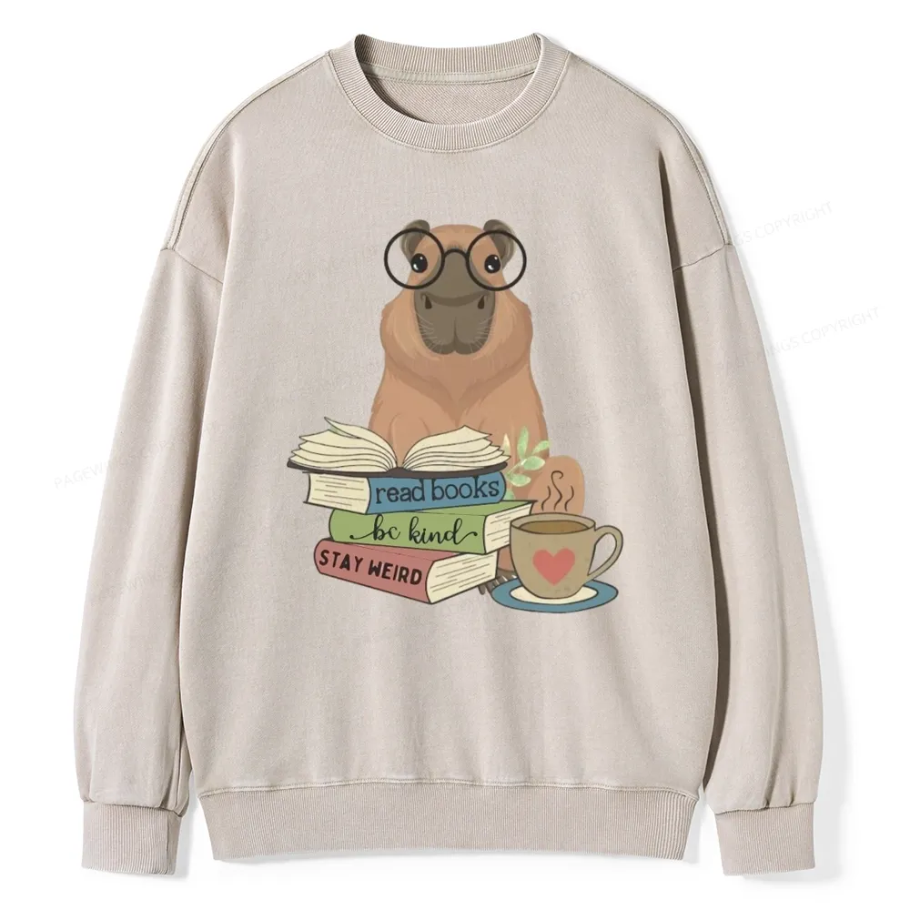 Pagewings Capybara Reading Unisex Washed Sweatshirt