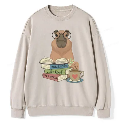 Pagewings Capybara Reading Unisex Washed Sweatshirt