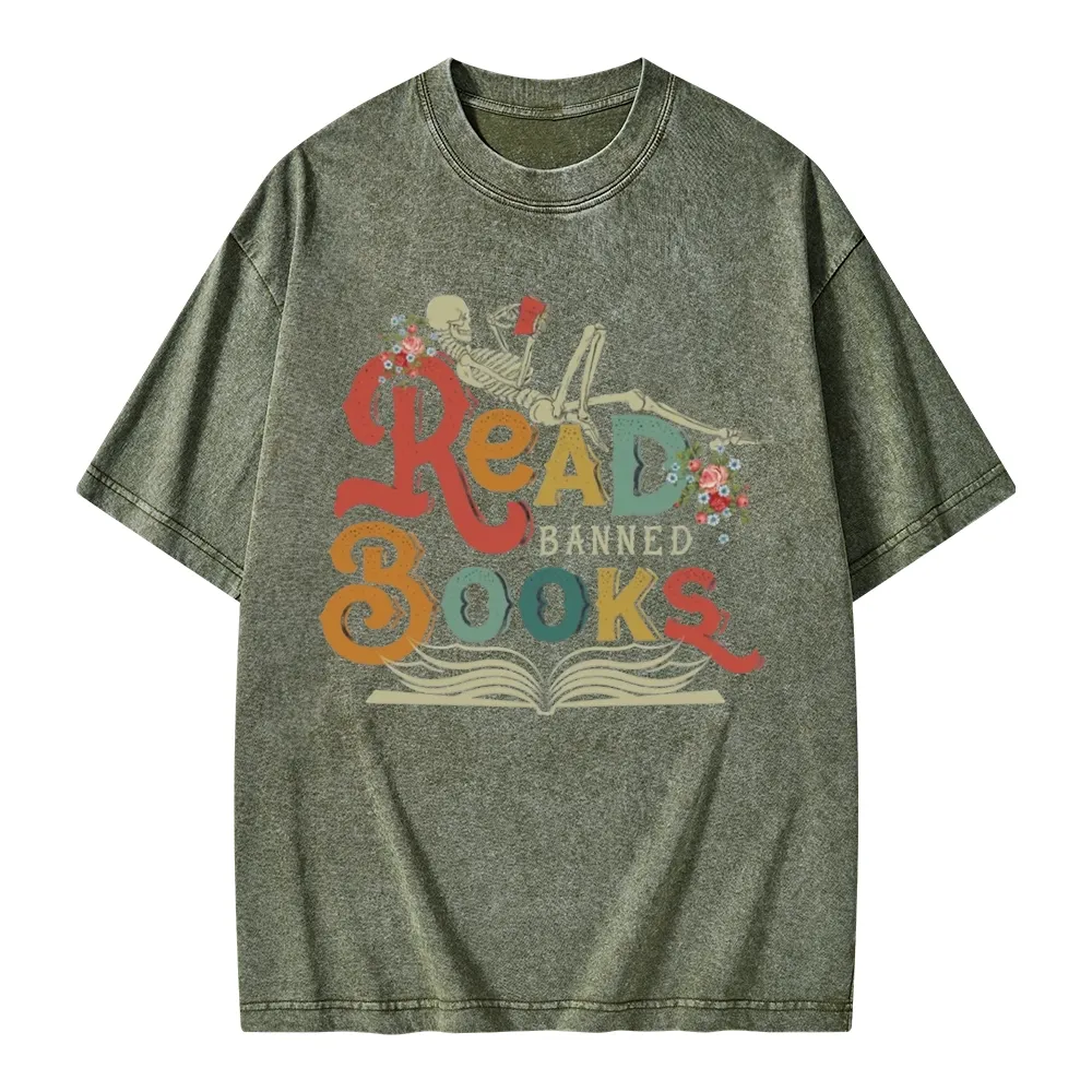 Pagewings Read Banned Books Unisex Washed T-shirt