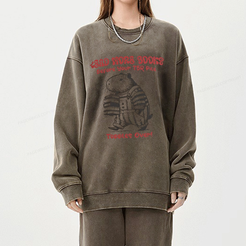 Pagewings Read More Books Before Your Tbr Pile Unisex Washed Sweatshirt