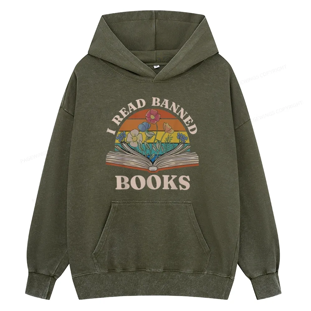 Pagewings I Read Banned Books Unisex Washed Hoodie