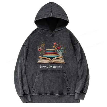 Pagewings Sorry I'm Booked Unisex Washed Hoodie