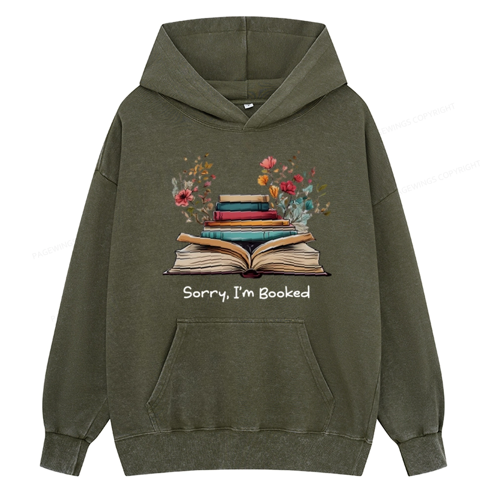 Pagewings Sorry I'm Booked Unisex Washed Hoodie