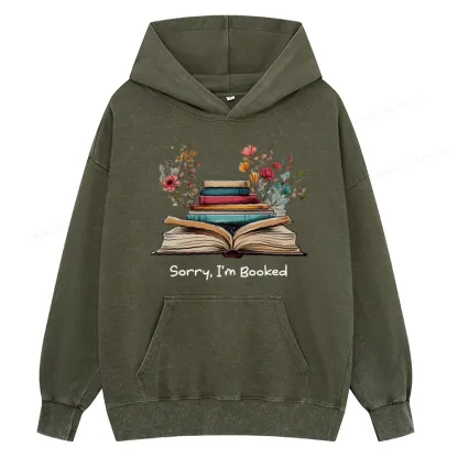 Pagewings Sorry I'm Booked Unisex Washed Hoodie