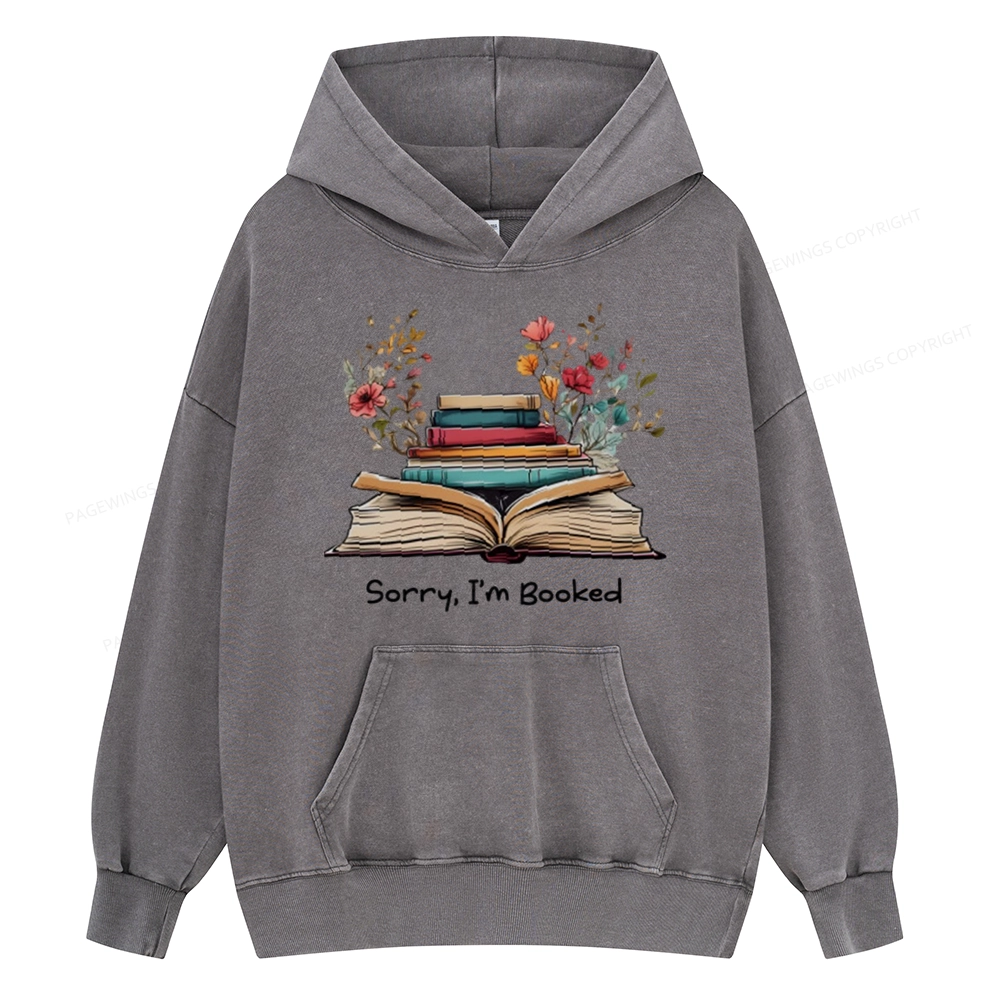 Pagewings Sorry I'm Booked Unisex Washed Hoodie