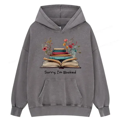 Pagewings Sorry I'm Booked Unisex Washed Hoodie