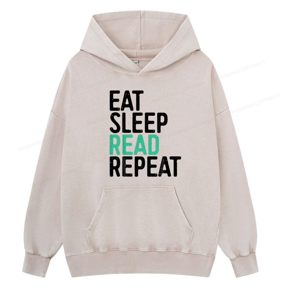 Pagewings Eat Sleep Read Repeat Unisex Washed Hoodie