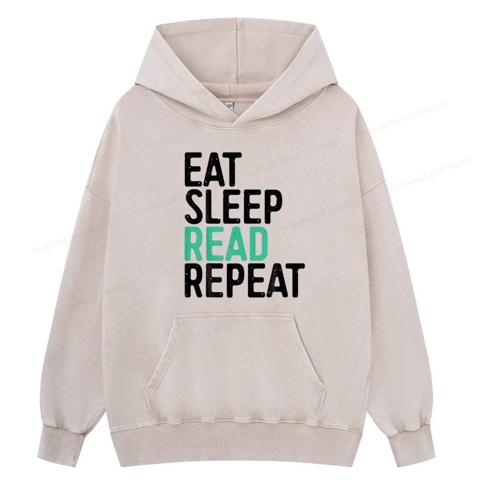 Pagewings Eat Sleep Read Repeat Unisex Washed Hoodie