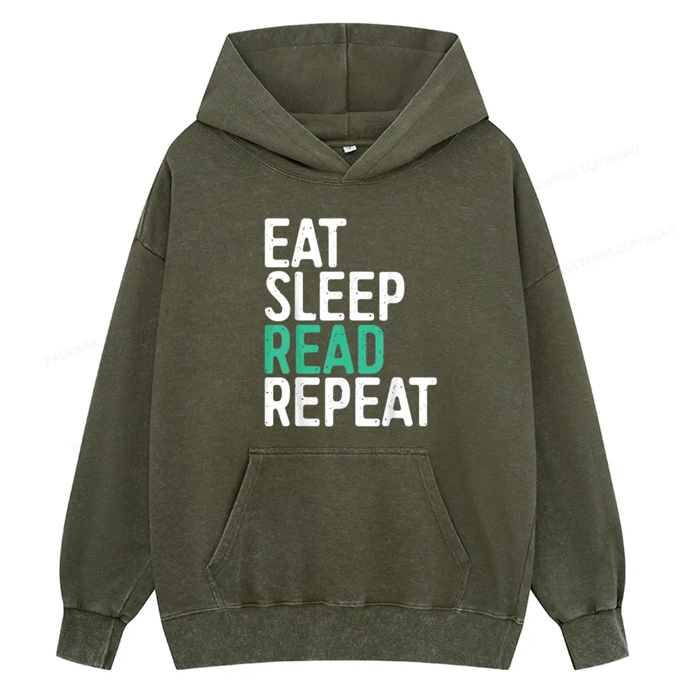 Pagewings Eat Sleep Read Repeat Unisex Washed Hoodie