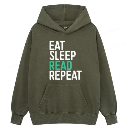 Pagewings Eat Sleep Read Repeat Unisex Washed Hoodie